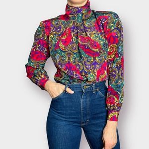 80s Nicola Pink Purple‎ Teal Paisley Blouse